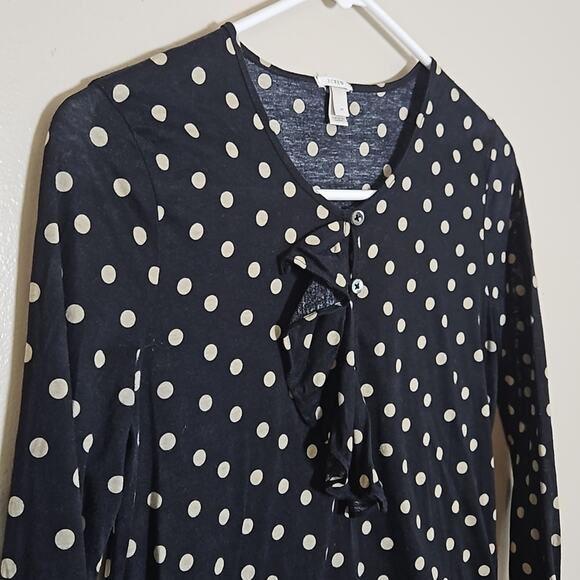 J Crew Tan & Black Polka Dot Ruffle Top Sz XS - Picture 3 of 10